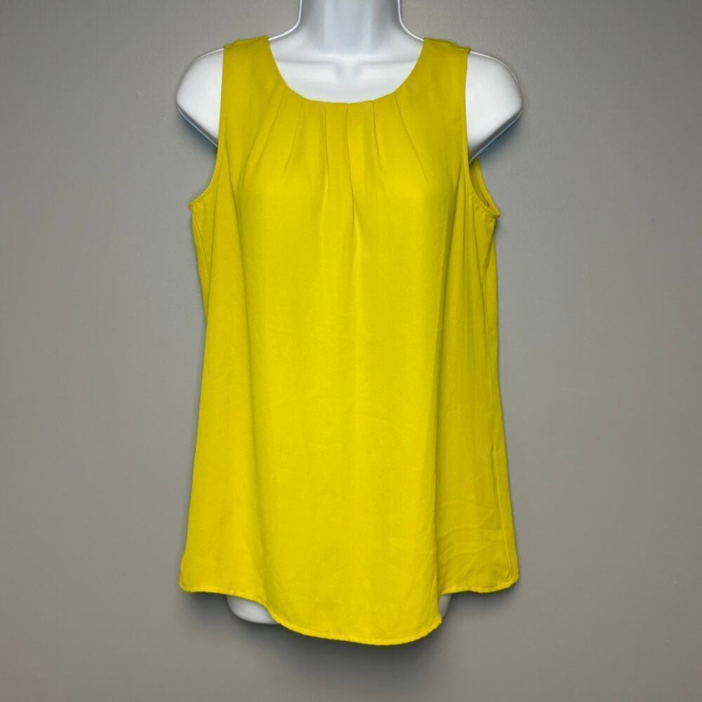LOFT Chiffon Bright Green Pleated Sleeveless Blouse Women's Sz S